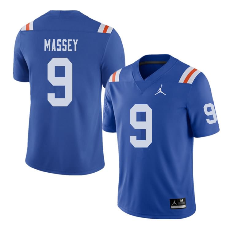 Men's NCAA Florida Gators Dre Massey #9 Stitched Authentic Alternate Jordan Brand Royal Throwback College Football Jersey EMN2465DR